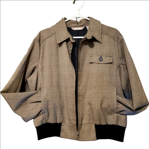 TANJAY VINTAGE PLAID ZIP-UP BOMBER JACKET GRAY UTILITY WOMENS MEDIUM